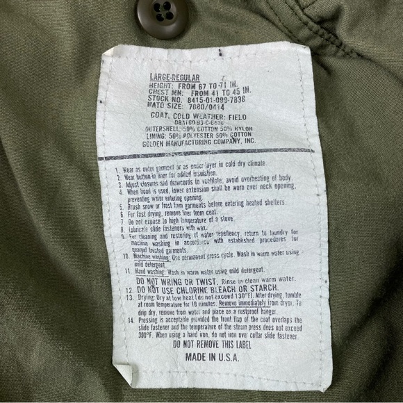 Vintage Military Coat Cold Weather Field Green Regular Fit Jacket Men’s Size L - Picture 6 of 16